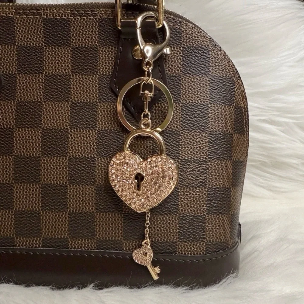 Lock and Key Bag Charm Keychain Keyring purse Heart Bling pendant Gift